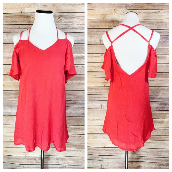Lulus Dresses & Skirts - Lulu's Coral Pink Flutter Sleeve Open Back Dress